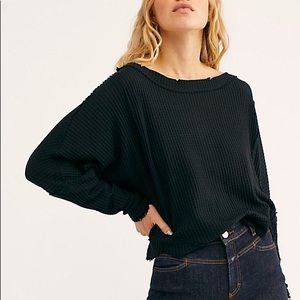 Free people black sweater Audrey Thermal waffle